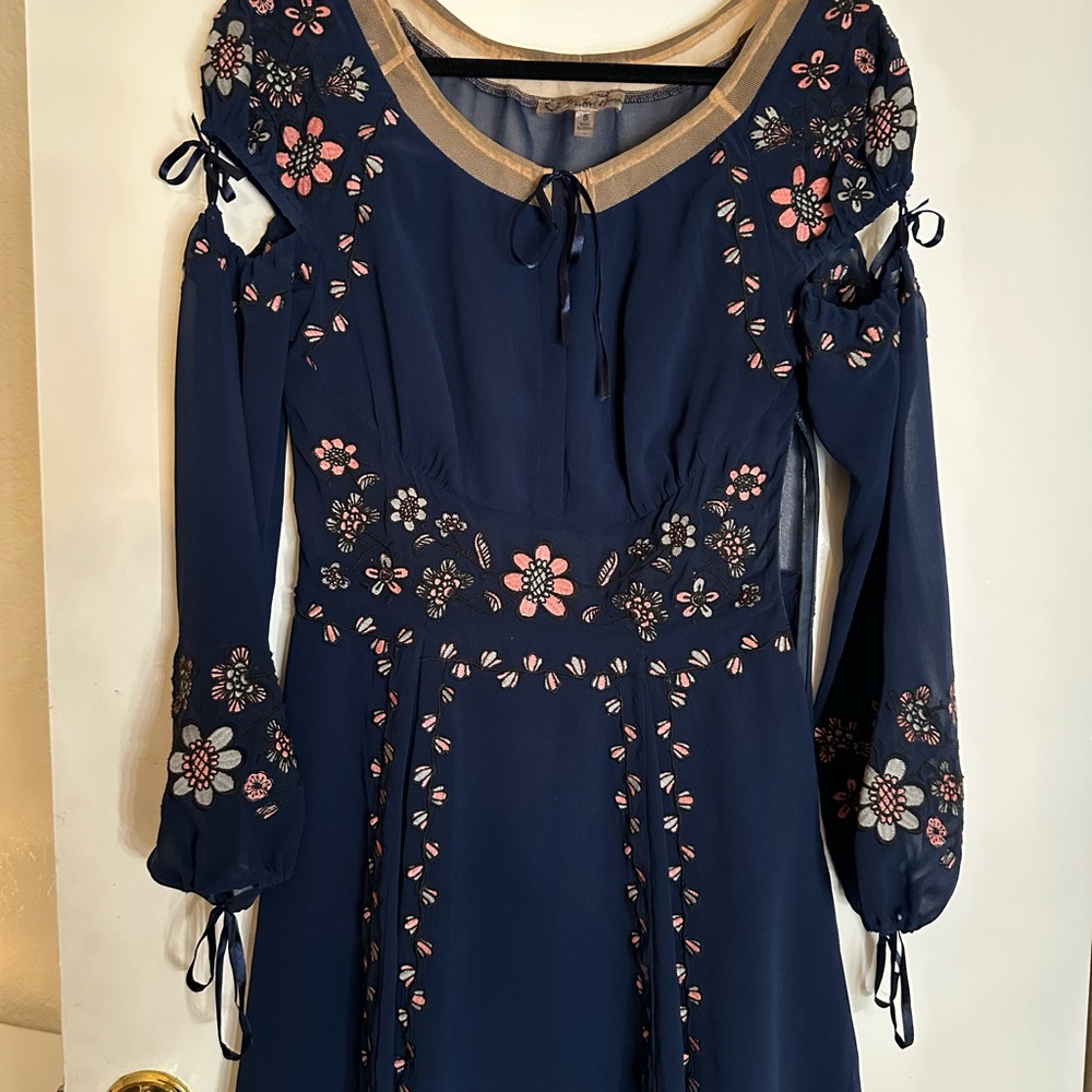 For Love And Lemons Navy Floral Long Sleeve Dress